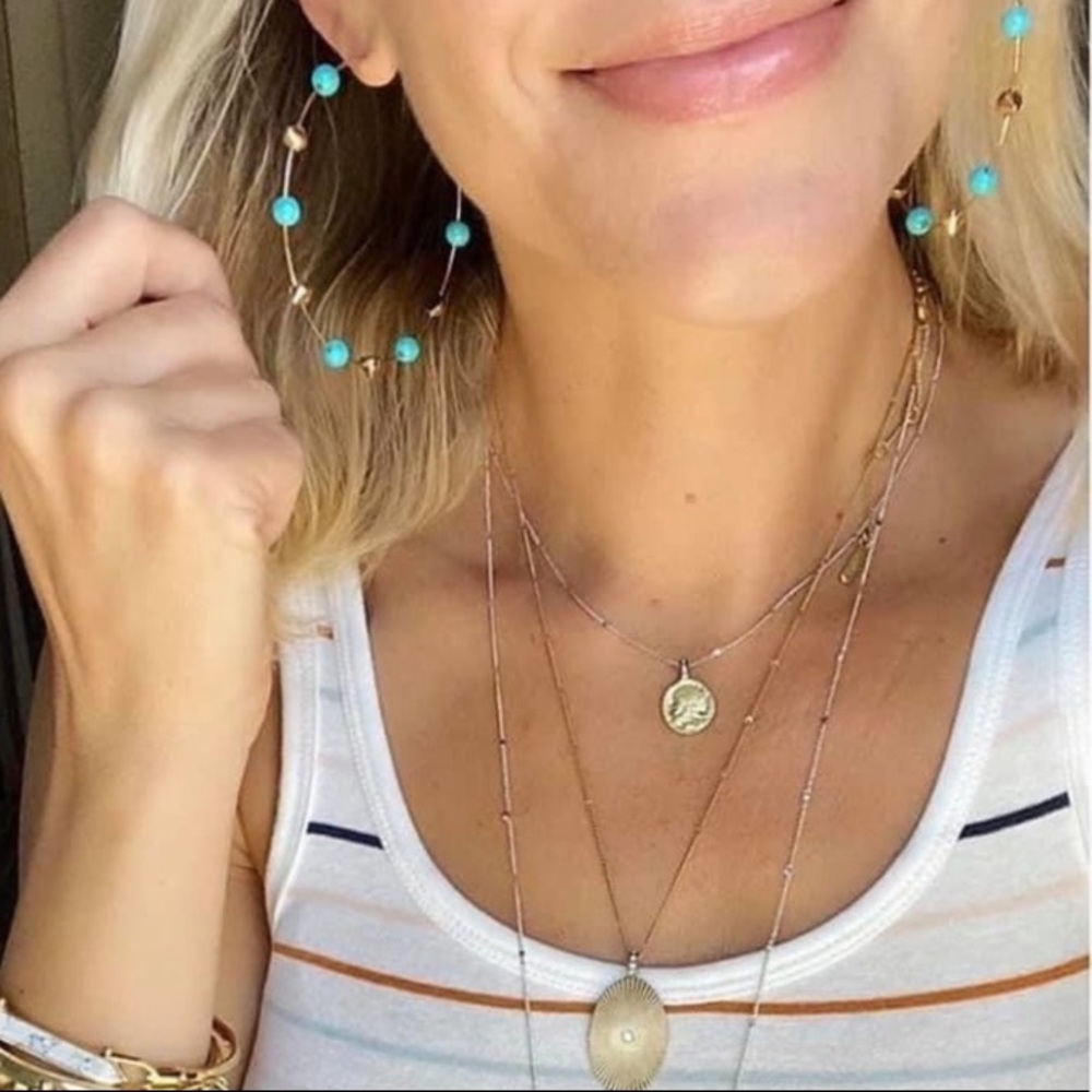 :: Stella & Dot | Retired Madison Hoops Gold+Turquoise Statement Earrings - Picture 2 of 6